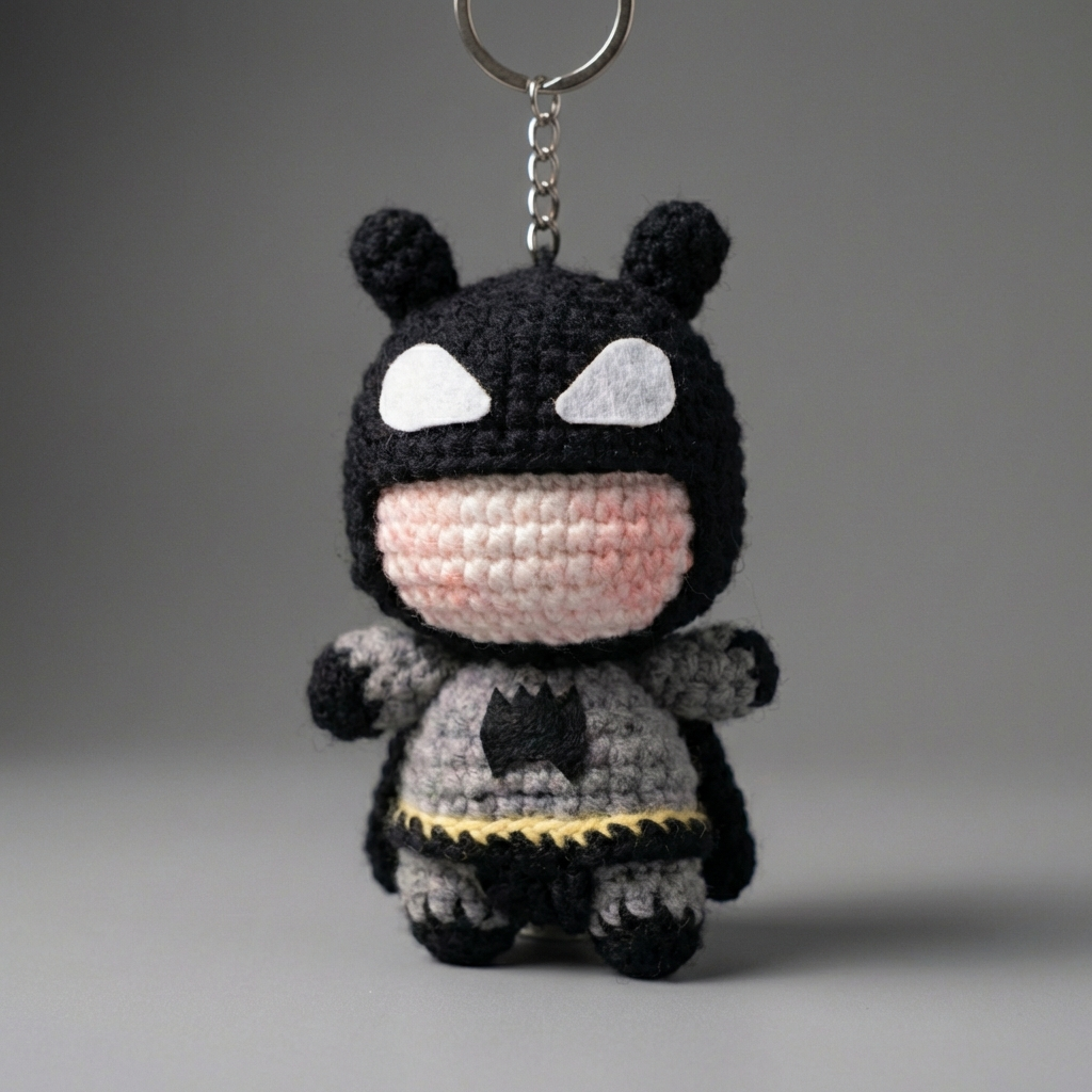 WoolyArtis™ - Handmade Crochet Batman Keychain & Car Mirror Hanging Accessory - WoolyArtis