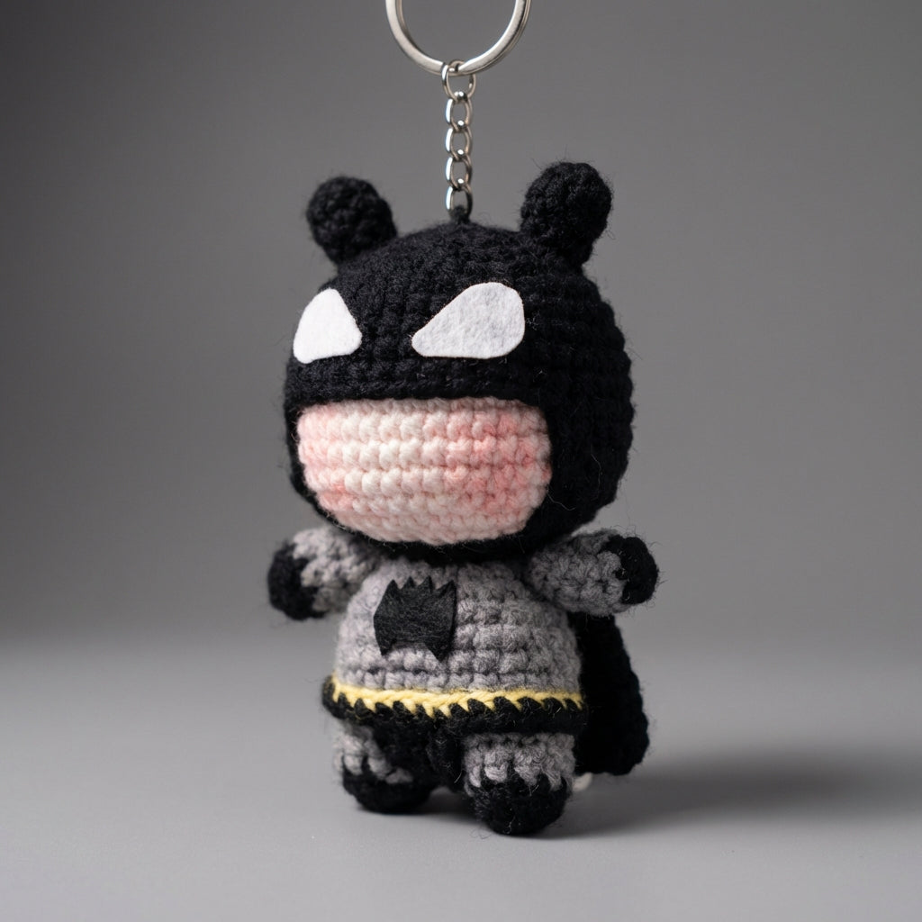 WoolyArtis™ - Handmade Crochet Batman Keychain & Car Mirror Hanging Accessory - WoolyArtis