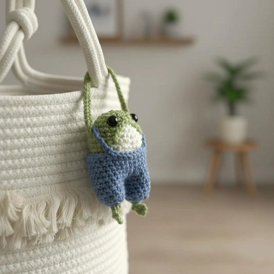 WoolyArtis™ Handmade Frog Amigurumi - Blue Overalls Style - WoolyArtis
